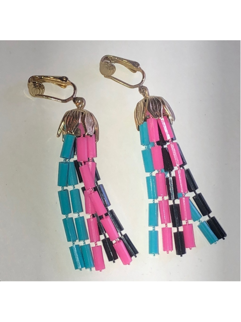 Sarah Coventry Vintage Colorful Beaded Boho Tassel Earrings